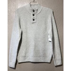 Old Navy Men’s Mock Neck Military Henley Waffle Sweater Pullover Beige Large New